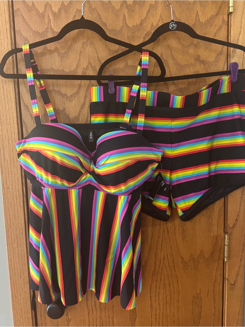 Torrid Black Tankini With Bright Rainbow Stripes